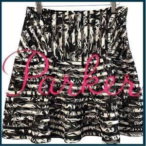Parker Black/White Pattern Stripe Fit and Flare Mini Skirt (10)